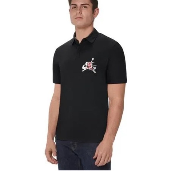 Nike Air Jordan Jumpman Embroidered Logo Short Sleeve Polo Shirt Black Large - Picture 1 of 12